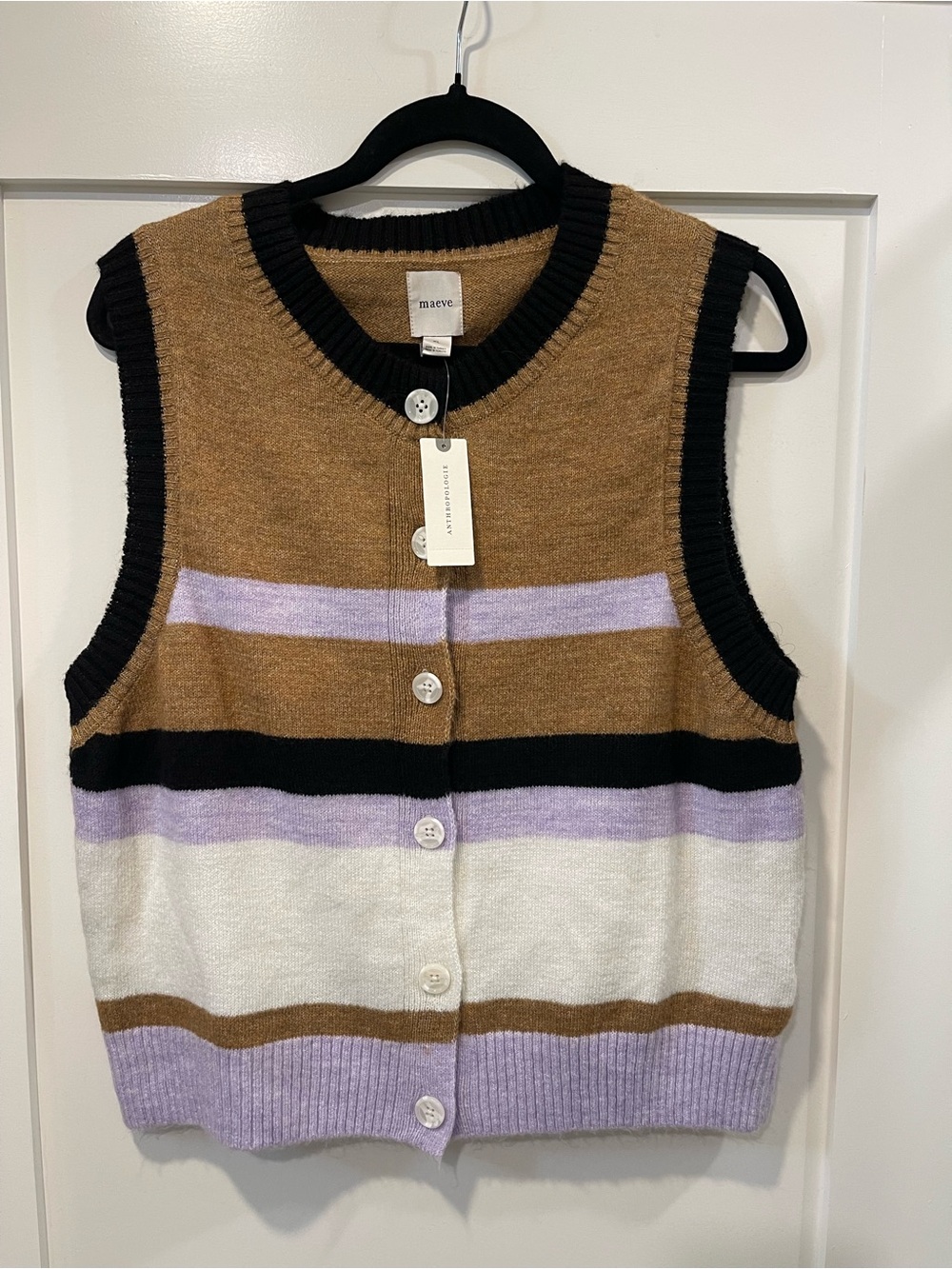 Anthropologie Striped Button-Front Knit Vest - Brown, Lavender, Black,  Sz XL